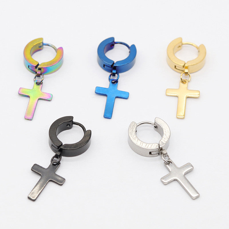 Unisex Punk Stainless Steel Cross Earrings