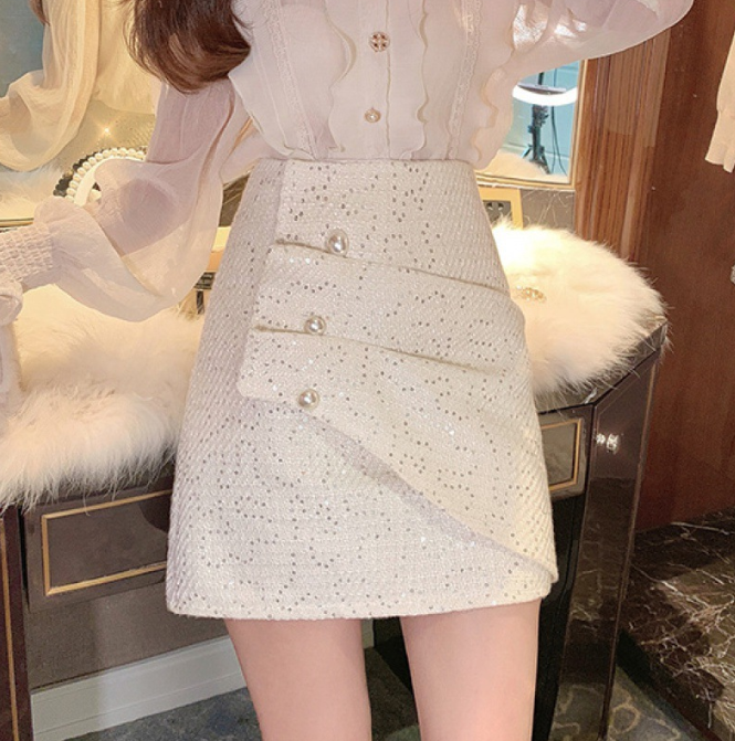 High Waist A-line Short Skirt with Bowknot Beads