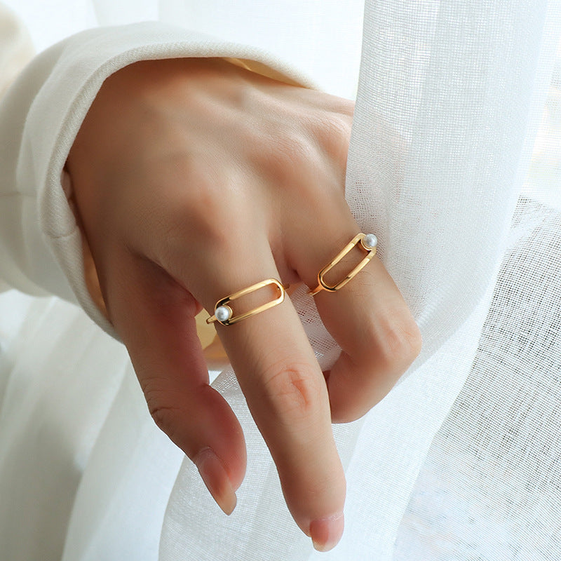 Korean Gold Plated Titanium Steel Geometric Ring