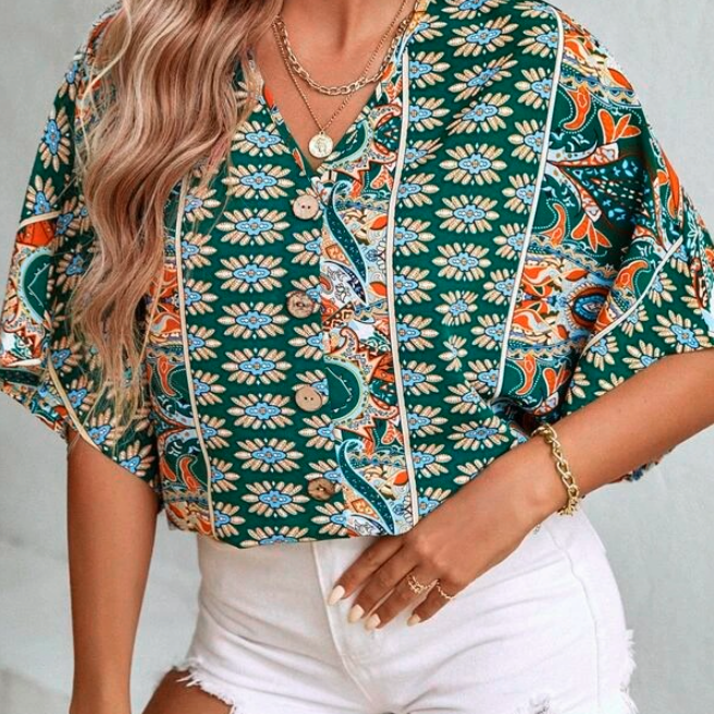 Women's Versatile Bohemian Floral Print Blouse