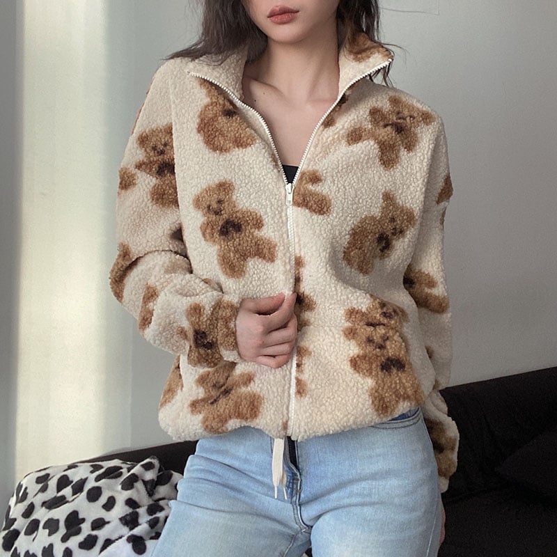 Loose Printed Lamb Wool Coat in European and American Style