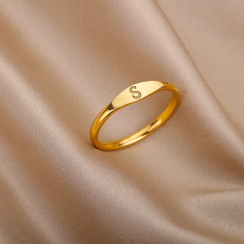 Unisex Stainless Steel Simple Letter Ring for Daily Wear
