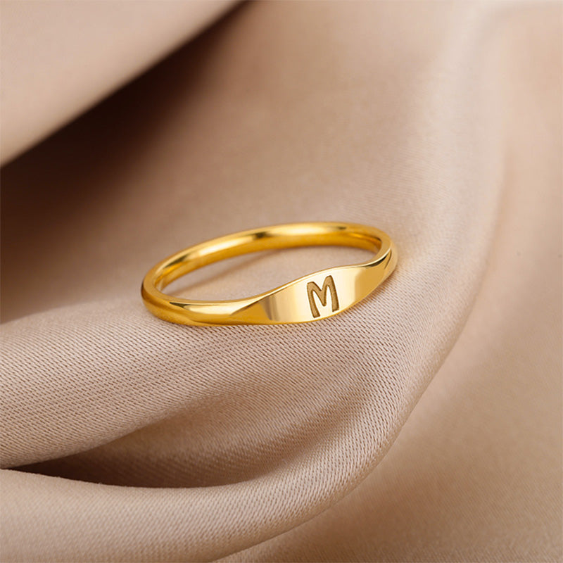 Unisex Stainless Steel Simple Letter Ring for Daily Wear