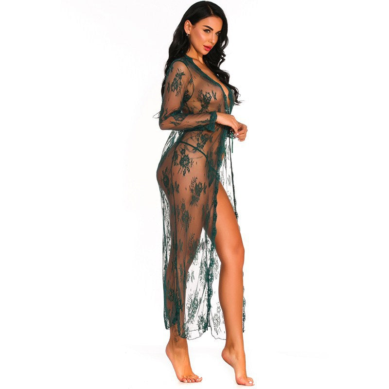 Amazon Homewear Sexy Sheer Long Sleeve Lace Dress