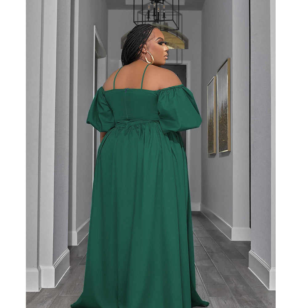 Elegant Plus Size Off Shoulder Maxi Dress with Pockets