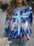 New Cross Print Long Sleeve Casual Women's Blouse