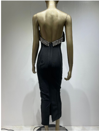Women's Black Sequined Strapless Bandage Dress