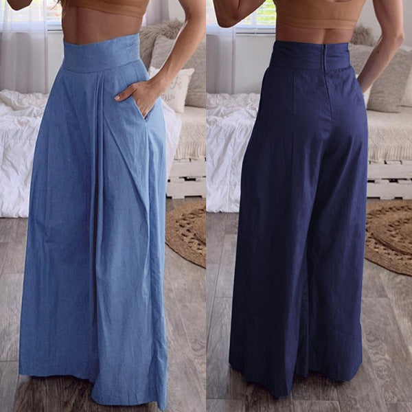 Personalized High Waist Solid Color Pants with Pockets
