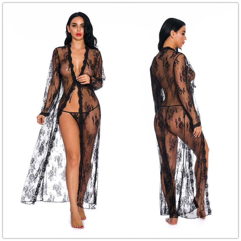 Amazon Homewear Sexy Sheer Long Sleeve Lace Dress