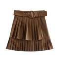 Women's Pleated Skirt in PU Leather Material