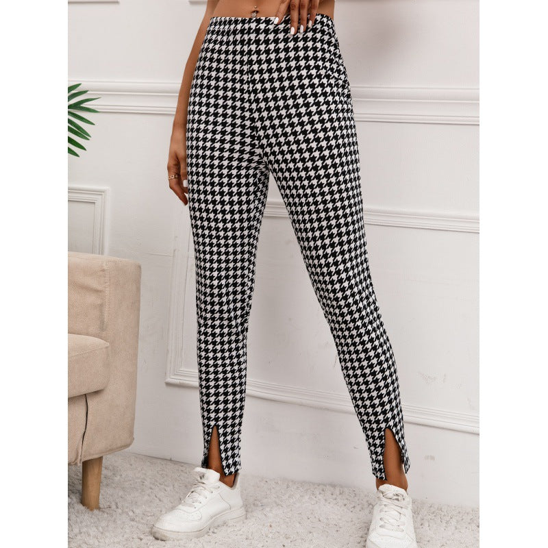 Houndstooth High-Rise Slim-Fit Cropped Trousers