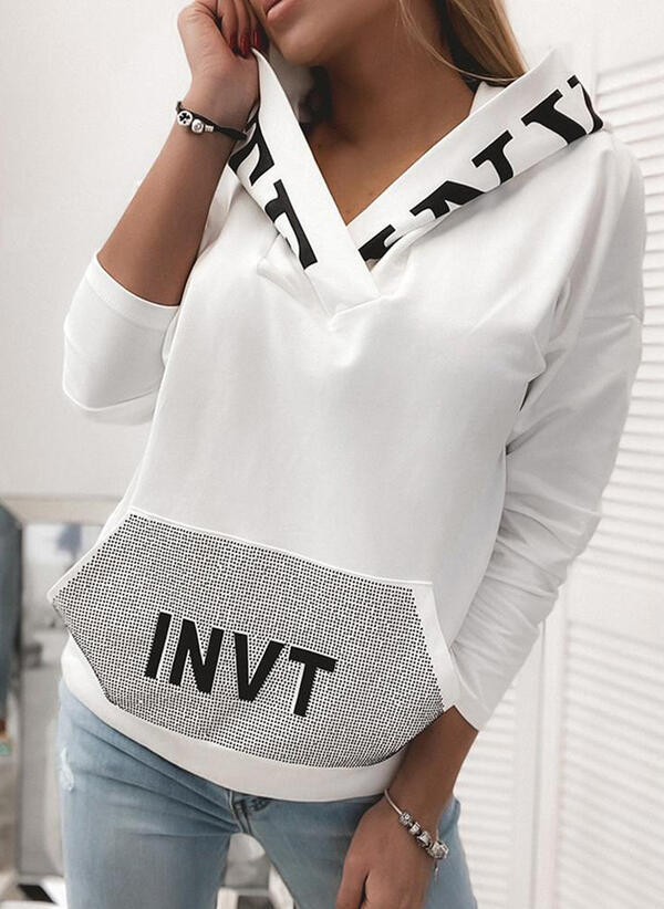 Pocket Hooded Letter Print Pullover Sweatshirt