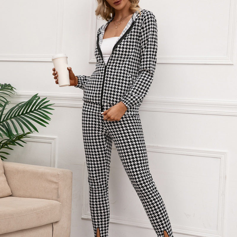 Houndstooth High-Rise Slim-Fit Cropped Trousers