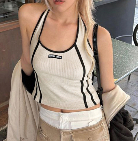 Spicy Girl U-neck Color Block Backless Sports Top