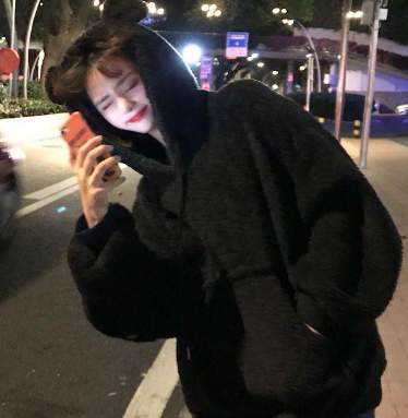 Bear Ears Fleece Hooded Sweater Coat in Lamb Wool