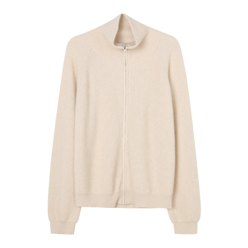 Lapel Zipper Cardigan Sweater for Women - Loose Knit