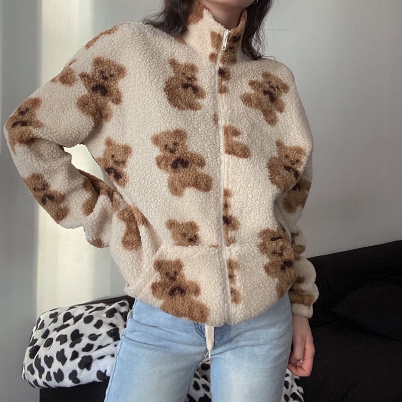 Loose Printed Lamb Wool Coat in European and American Style