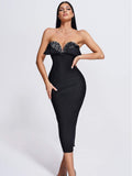 Women's Black Sequined Strapless Bandage Dress