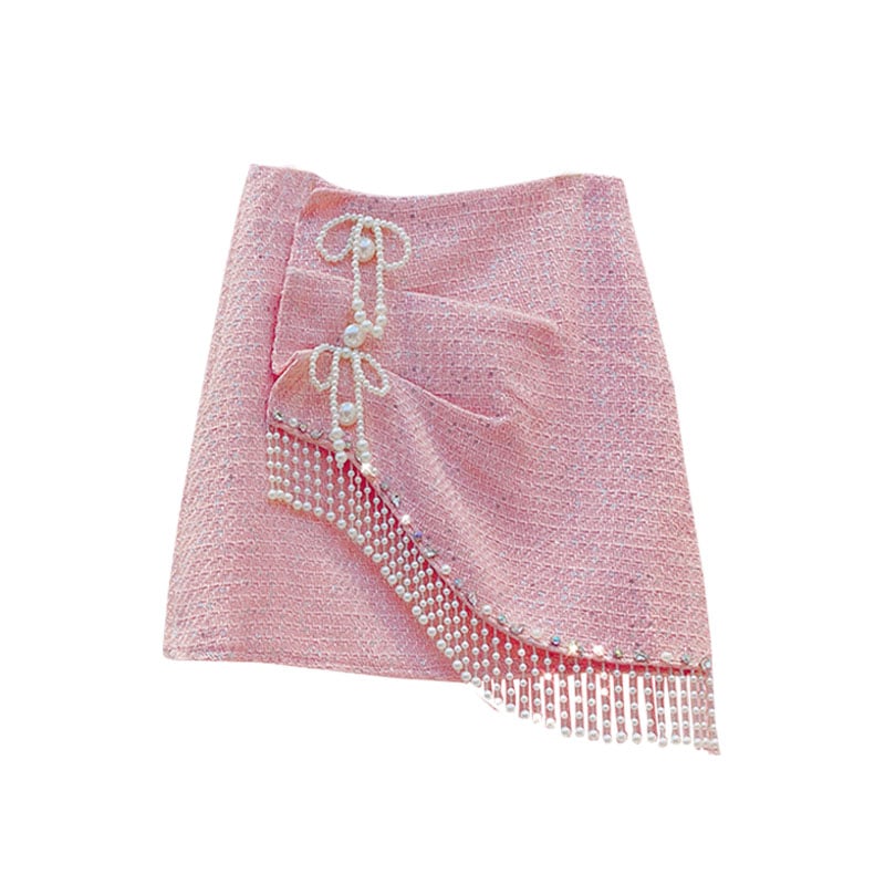 High Waist A-line Short Skirt with Bowknot Beads
