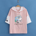 Colorblock Short Sleeve Hoodie with Milk Carton Print