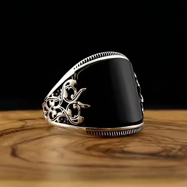 Vintage Black Oil Drop Carved Totem Ring for Men