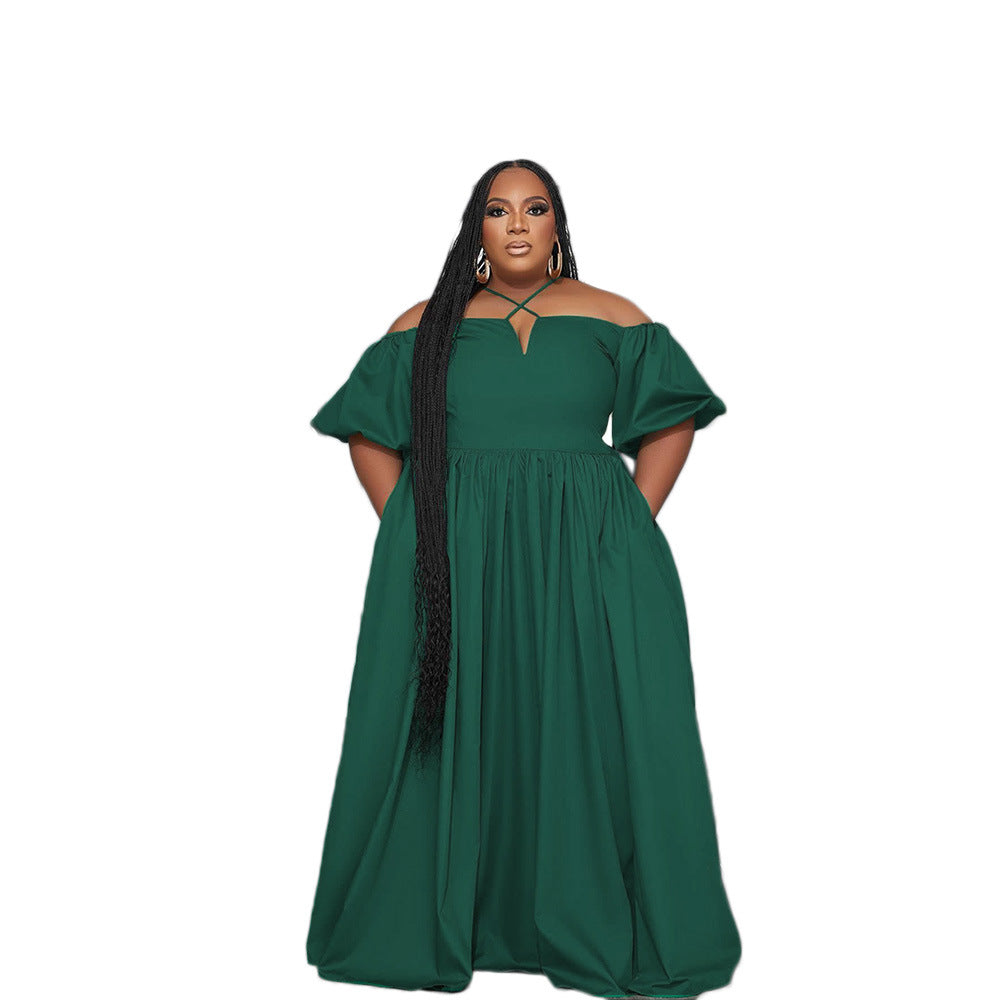 Elegant Plus Size Off Shoulder Maxi Dress with Pockets