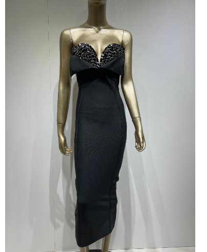 Women's Black Sequined Strapless Bandage Dress