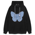 Retro Patch Denim Butterfly Flower Hoodie Sweatshirt