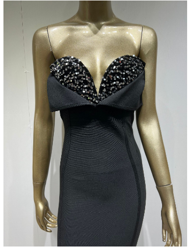 Women's Black Sequined Strapless Bandage Dress