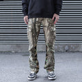 Men's Leaf Camouflage Flared Overalls with Stitching