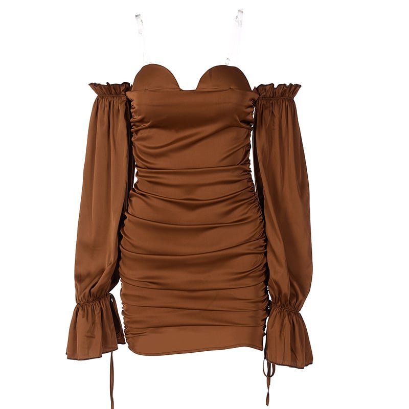 Off-the-Shoulder Pleated Lantern Sleeve Dress
