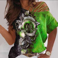 Rose Print Loose Casual T-shirt with Oblique Collar