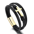 Men's Multilayer Leather & Stainless Steel Woven Bracelet
