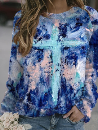 New Cross Print Long Sleeve Casual Women's Blouse