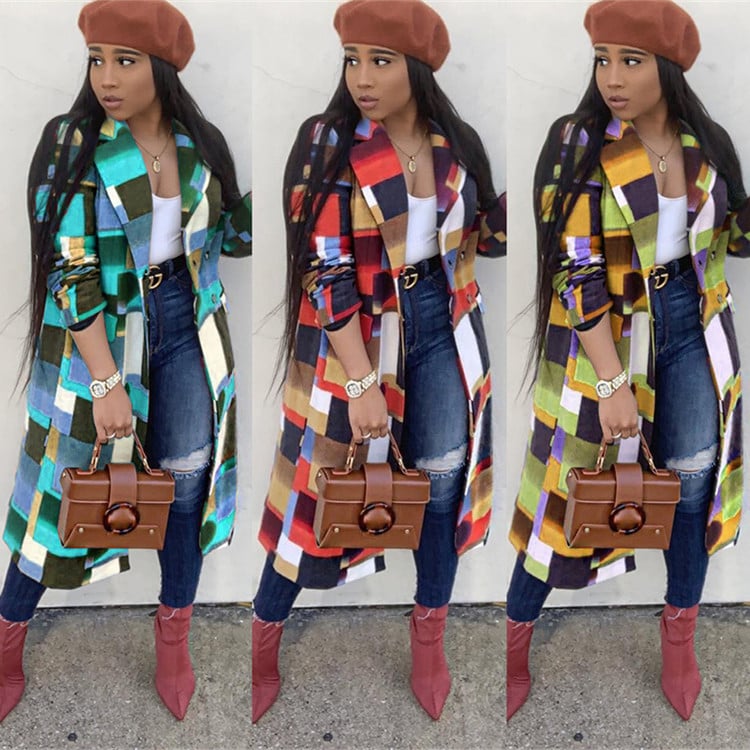 Colorful Woolen Coat for Women with Fashion Lapel