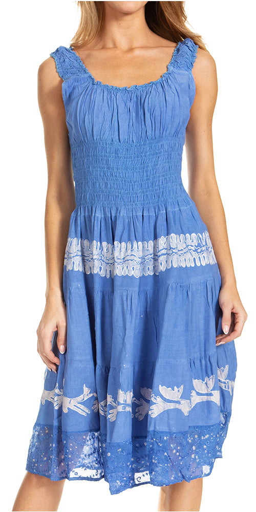 Sakkas Alba Women's Off The Shoulder Smock Ruffle Midi Dress Tie Dye & Embroidery