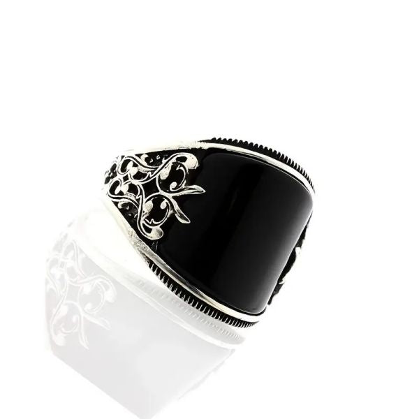 Vintage Black Oil Drop Carved Totem Ring for Men