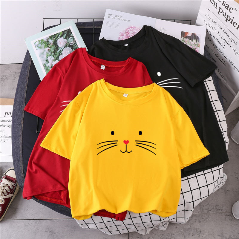 Korean 2020 Spring Summer Cute Cat Print T-Shirt