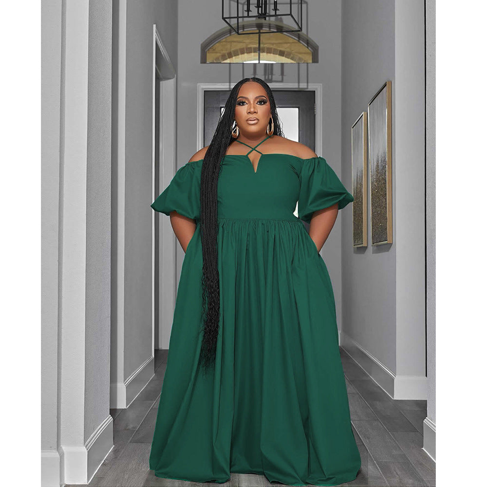 Elegant Plus Size Off Shoulder Maxi Dress with Pockets