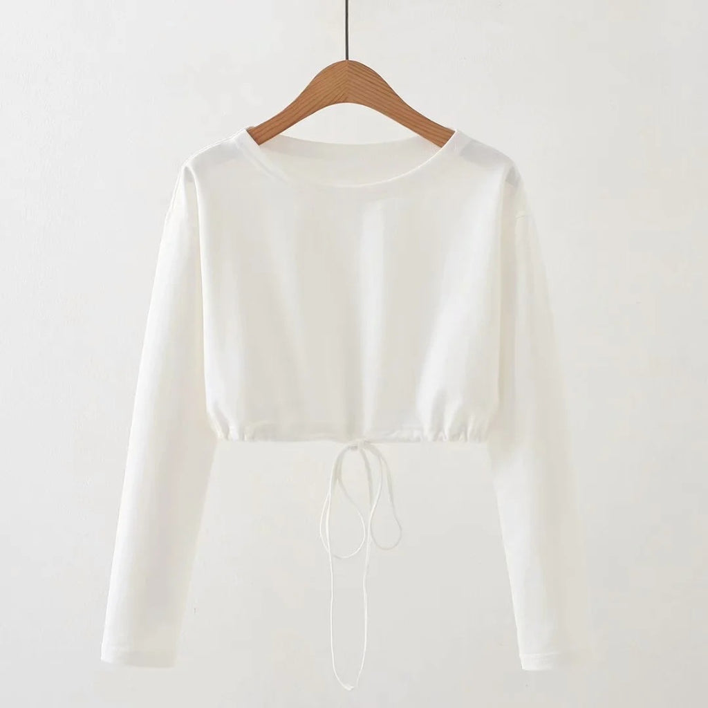 Pure Color Drawstring Short Hooded Sweatshirt