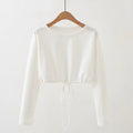 Pure Color Drawstring Short Hooded Sweatshirt