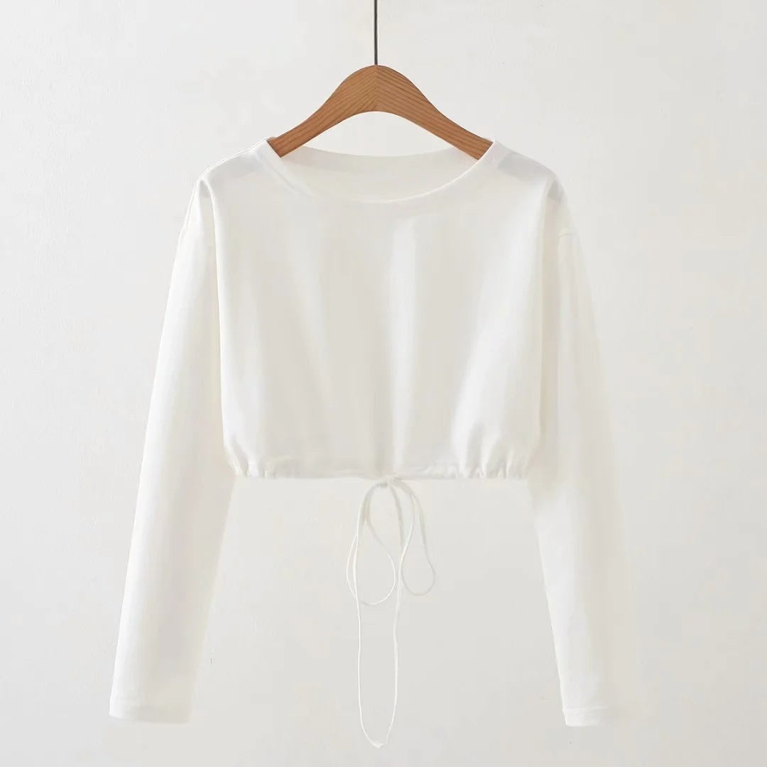 Pure Color Drawstring Short Hooded Sweatshirt