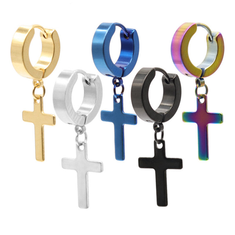 Unisex Punk Stainless Steel Cross Earrings