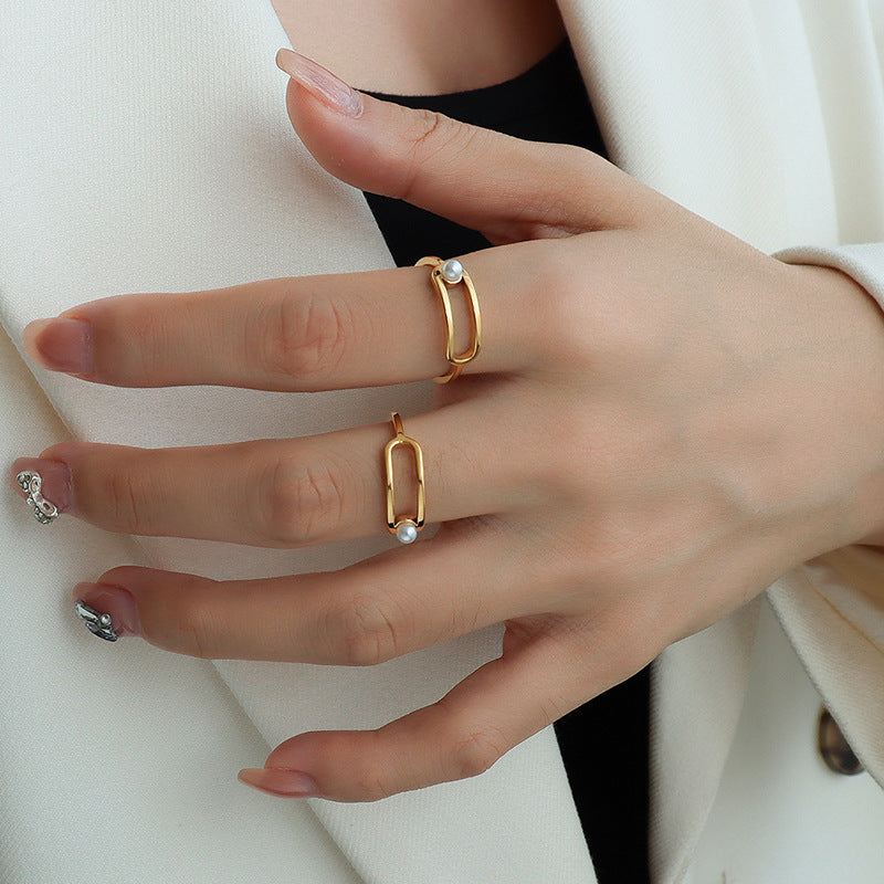 Korean Gold Plated Titanium Steel Geometric Ring