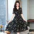 Mid-Length Floral Chiffon Dress for Belly Coverage