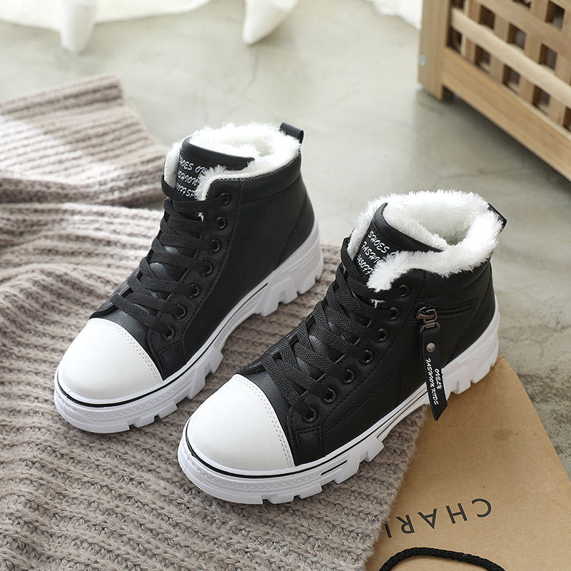 Warm High-Top Leather Winter Shoes with Cotton Lining