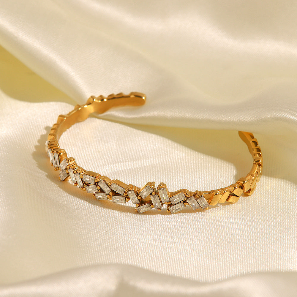 Fashion Titanium Steel Zircon Opening Bracelet for Women