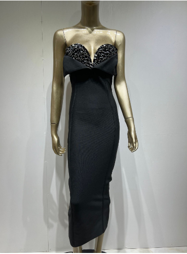 Women's Black Sequined Strapless Bandage Dress