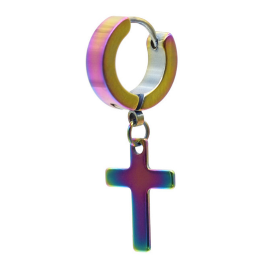 Unisex Punk Stainless Steel Cross Earrings