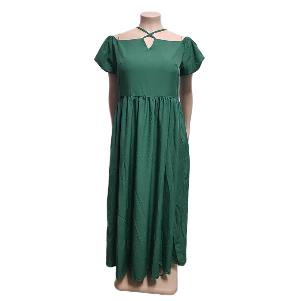 Elegant Plus Size Off Shoulder Maxi Dress with Pockets
